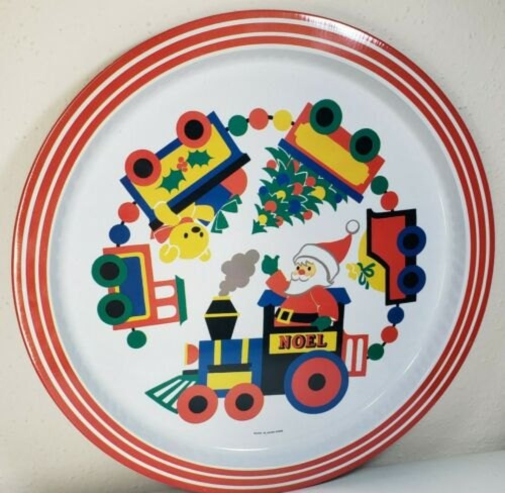 Vintage MCM Mid Century Penn Dutch? Tin Tray 13" Christmas Serving Hong Kong